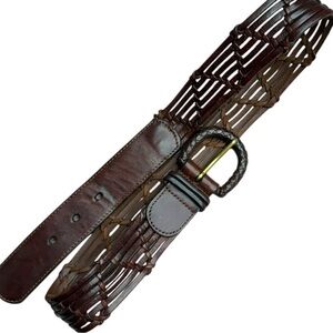 Ann Taylor Dark Brown Woven Leather Belt with Braided Leather Buckle - Size L